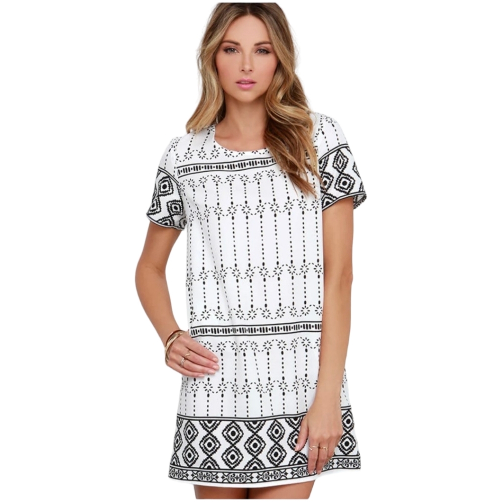 Lulu's Graphic Prince Ivory & Black Shift Dress w/ Pockets Small Made in USA